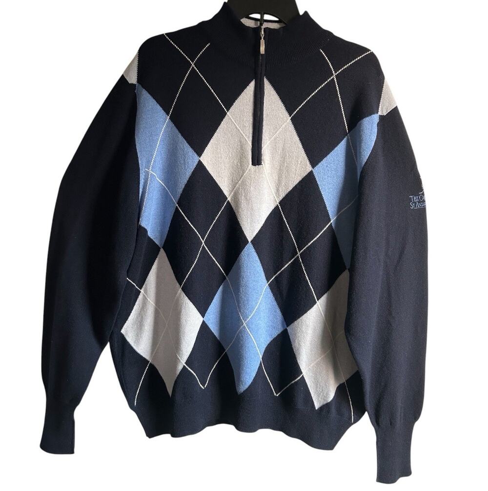 Old Course St Andrews Links Men’s XXL 100% Cashmere Argyle 1/4 Zip Scotland